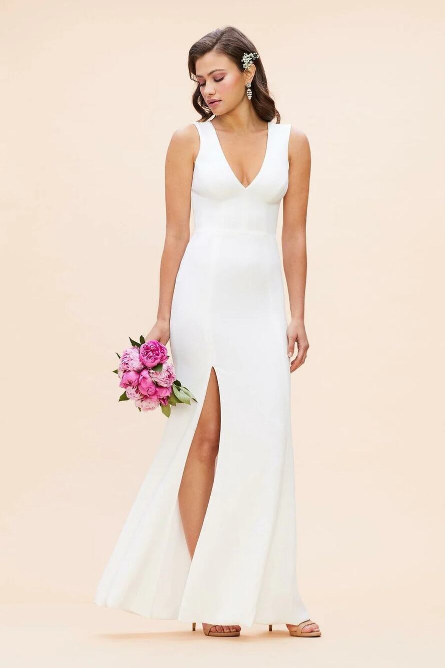 Dress the Population Sandra Gown XXL White Slit Plunge V-Neck Mermaid Dress NWOT